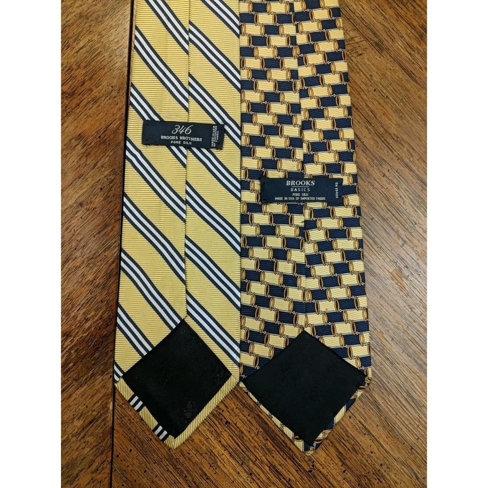 (2) Brooks Brothers Blue & Yellow Striped‎ Geometric Tie 100% Silk Men's Necktie - Picture 4 of 7